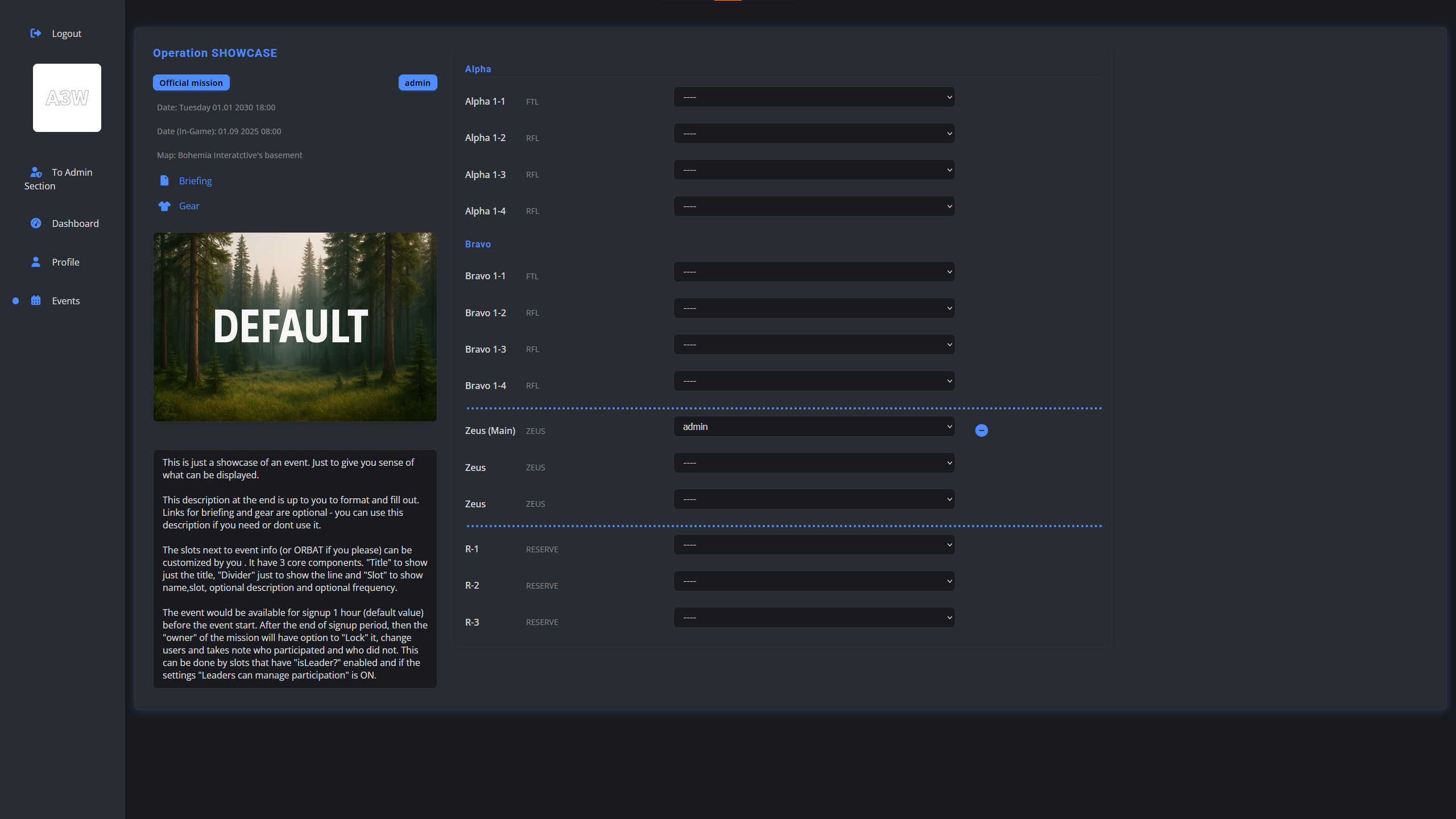 Ukázka stránky detailu mise